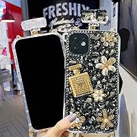 Victor Compatible with Galaxy S22 Ultra Bling Case for Women Girls Luxury 3D Sparkle Glitter Diamond Crystal Rhinestone Case Cute Shiny Gemstone Perfume Bottle Flower Design Shockproof Cover (Black)