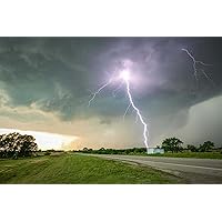Storm Photography Print (Not Framed) Picture of Lightning Strike at Close Range on Stormy Spring Day in Kansas Thunderstorm Wall Art Nature Decor (5