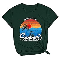 Paradise Island Summer Santa Monice Beach Letter T-Shirt Women Funny Palm Tree Tee Tops 2024 Casual Vacation Blouses
