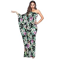 KOH KOH Womens Long One Shoulder Hawaiian Flower Print Summer Cocktail Maxi Dress Gown