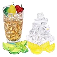 50 Pcs Faux Acrylic Ice Cubes+ 8pcs Simulation Lemon Limes Blocks + 2pcs Artificial Cherry Lifelike Fruit Display Party Home Table Wedding Ornament
