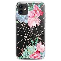 TPU Case Compatible for iPhone 14 Slim fit Clear Flowers Design Phone Print Cute Plant Flexible Silicone Succulent Geometry Soft Nature Girl Floral
