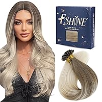 Fshine Keratin U Tip Human Hair Extensions 16 Inch Ombre Bonding Hair Extension Real Hair Light Brown to Platinum Blonde K Tip Remy Hair Extensions for Women 50g/50s