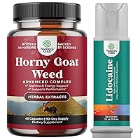 Bundle of Horny Goat Weed Extract Complex for Men and Women Enhanced Energy and Stamina and Lidocaine Desensitizing Topical Spray Climax Control - Delay Spray and Prolong Climax for Him - Boost Endura
