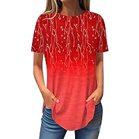 Short Sleeve T Shirts,Women's Fashion Casual Round Neck Floral Printed Short Sleeve Pullover T-Shirt Top Basic Shirts