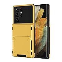 Case for Samsung Galaxy S22/S22 Plus/S22 Ultra,Flip Card Holder Wallet Case Shockproof Silicone TPU Hard PC Dual Layer Protective Cover,Yellow,s22 Plus 6.6''