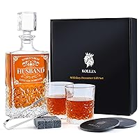 Kollea Birthday Gifts for Husband from Wife, Whiskey Decanter Set with Glasses & Whiskey Stones, Personalized Romantic Anniversary Weeding Stuff Presents for Men Him, for Whiskey Bourbon Liquor Vodka