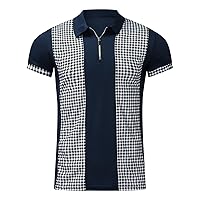 Men Zip Up Color Block Polo Shirt Graphic Casual Slim Fit Lapel Neck Shirts Short Sleeve 1/4 Zip Printed T-Shirts