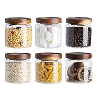 Kanwone Glass Storage Jars Set of 6, 17 Ounce Airtight Food Storage Containers with Bamboo lids, Clear Glass Canisters for Pantry, kitchen, Flour, Sugar, Tea, Coffee, Snack, Spice and Herbs