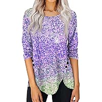 Sequin Tops for Women Crew Neck Side Button Hem Sparkle Womens Long Sleeve T Shirts Casual Fit Tunic Women Blouse