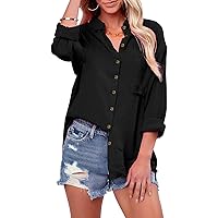 siliteelon Womens Button Down Shirts Cotton Long Sleeve Oversized Boyfriend Blouses Collared Dress Tops with Pockets