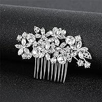 Luxury Bridal Hair Side Comb Wedding Accessories White Flowers Hollow Diamond Comb Clip Insert Comb (Silver)