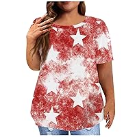4Th of July Shirts, Women's Short Sleeve Shirt Round Neck Plus Size T-Shirt Independence Day Printed Casual Tops