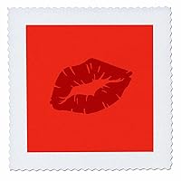 3dRose Beautiful Powerful Red Lipstick Kiss Isolated - Quilt Squares (qs_356866_2)