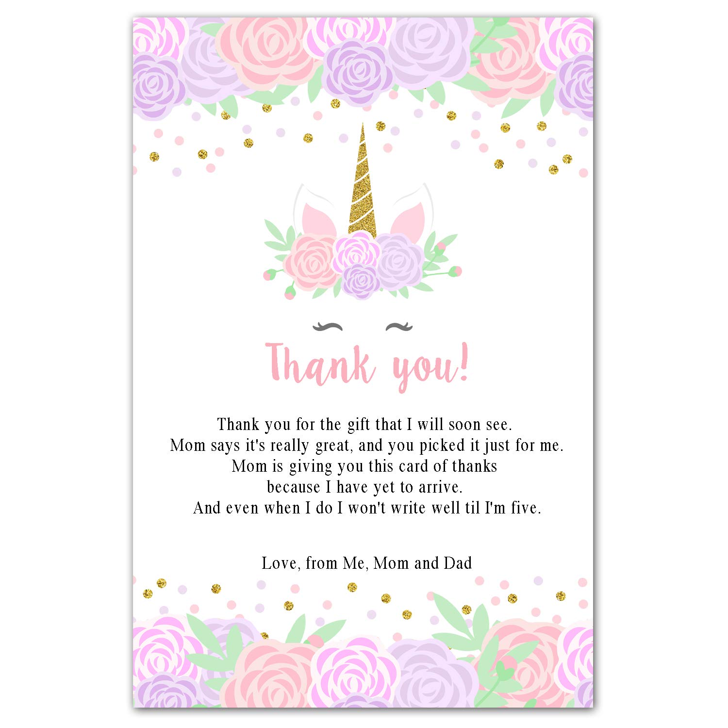 30 Thank You Cards Unicorn Baby Shower Personalized Photo Paper