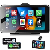 Podofo Portable Car Stereo with Wireless Apple Carplay Android Auto,7'' HD IPS Touch Screen Stereo for Car with Mirror Link/Bluetooth/GPS/Voice Control/AUX/GPS Navigation/FM Transmitter(7V-32V)