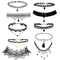 10 Pieces Lace Choker Necklace for Women Girls, Black Classic Velvet Stretch Punk Gothic Tattoo Lace