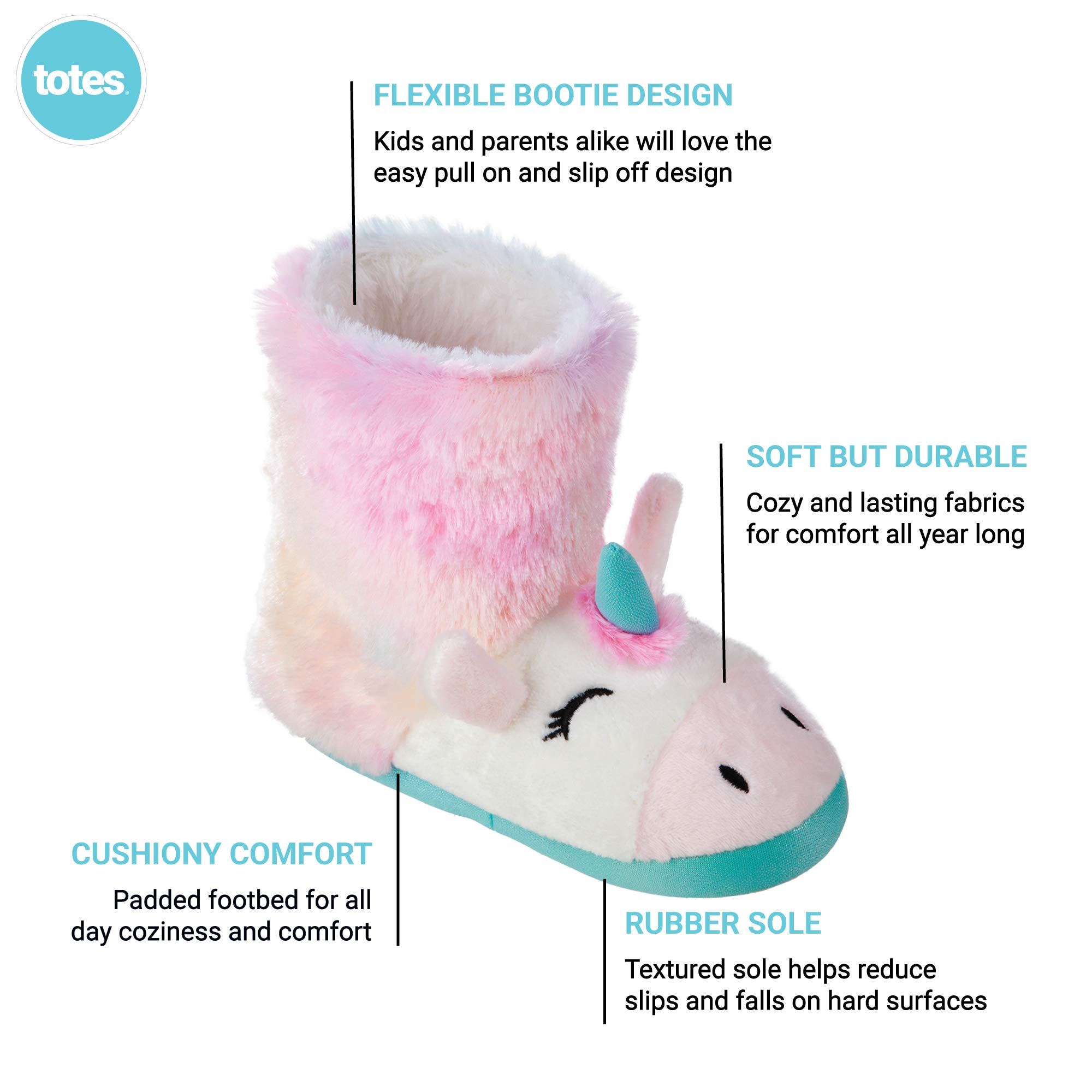 totes Girls Boys Kids Warm Soft Lightweight Washable Toddler Child Boot Slipper with Cute Animal design, Non-Slip Rubber Sole