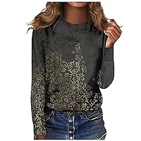 FYUAHI Women's Fashion Casual Long Sleeve Tops Floral Print Crew Neck Pullover Top Trendy 2023 Womens Clothes
