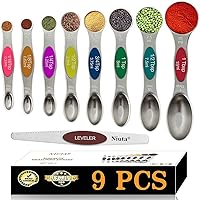 NIUTA Magnetic measuring spoons set, stackable on both sides, Germany stainless steel, for use in spice jars and liquids, set of 9-Multicolour