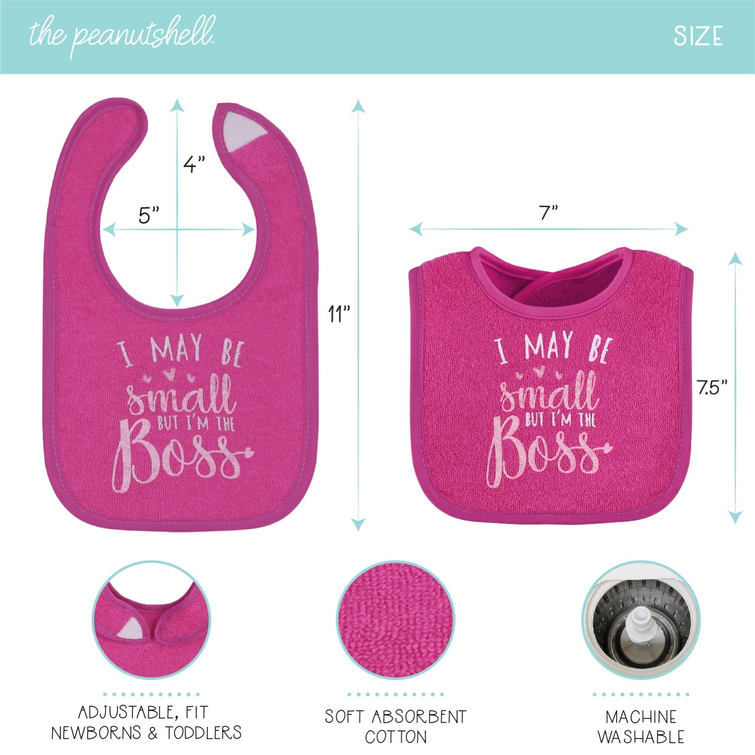 The Peanutshell Terry Bib Set for Baby Girls, 8 pack for Feeding, Teething, & Drooling