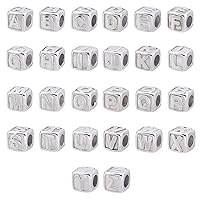 UNICRAFTALE 26pcs 8mm Cube Bead with Letter A-Z Spacer Beads Stainless Steel European Beads 4mm Large Hole Metal Stopper Beads for Jewelry Making