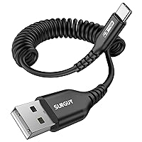 SUNGUY Coiled USB C Cable, 3FT Retractable USB-C Cable for Car, USB to USB C Android Auto Cable Fast Charge, for iPhone 15/15Pro/15Pro Max, for Galaxy S23 S22 S20, Note 10 9 and More (Black)