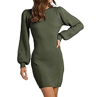 Women's Long Sleeve Turtleneck Sweaters Soft Ribbed Knit Oversized Sweater Dress 2023 Fall Winter Long Pullover Dress (S,Army Green)