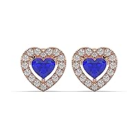 Blue Heart And Round Cut 2.67TCW Colorless VVS1 Moissanite Diamond 10K Rose Gold Hert Shape Push Back Stud Earring For Love