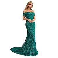 Women's Off-Shoulder Lace Applique Mermaid Formal Evening Dress