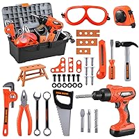 Kids Tool Set – Zealous 45 pcs Toddler Tool Set with Tool Box & Electronic Toy Drill, Pretend Play Kids Toys, Toy Construction Tools for Kids Ages 3,4,5,6,7,8 Years Old (A-Orange)
