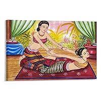 Art Drawing Traditional Thai Thai Massage Shoulder Spa Poster Canvas Wall Art Poster Print Picture Paintings for Living Room Bedroom Office Decoration, Canvas Poster Art Gift for Family Friends.24x16i