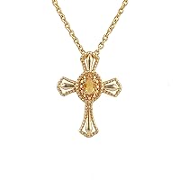Cross Necklace Yellow Citrine Hydro Gold Plated Brass Handmade Chain Pendant Jewelry