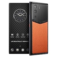 METAVERTU Web 3.0 Calfskin 5G Phone, Unlocked Android Smartphone, Secure Encrypted, Double OS, 64MP Camera, 144Hz AMOLED Curved Display, Dual SIM, Fast Charge (Full Leather, Orange, 12G+512G)