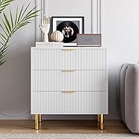 White 3 Drawer Dresser for Bedroom, Wood Dresser with Metal Legs, 30” Tall Dresser Organizer, Modern Chest of Drawers, Large Dresser for Closet, Living Room, Hallway