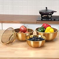 6 pcs Stainless Steel Colander Set with 1.2Qt 2Qt and 3Qt Capacity,Stainless Steel Strainer with Metal Mixing Bowls,Colander Stainless Steel for Kitchen Drain Pasta Rice Fruit Vegetable Washing,Gold