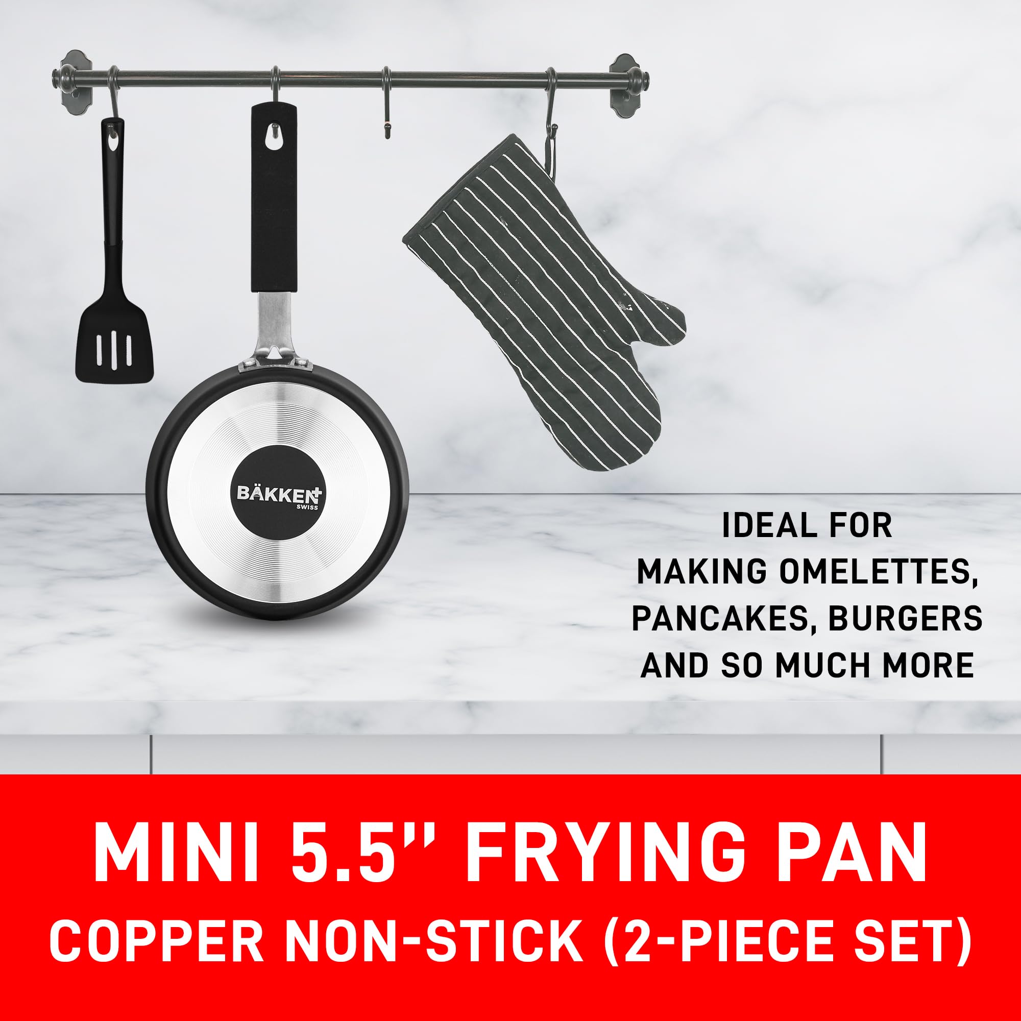 Bakken- Swiss 2-Piece Mini Nonstick Egg Pan & Omelet Pan – Egg Pan [5.5''] with Copper Non-Stick, Skillet – Eco-Friendly –for Eggs Pancakes, for All Stoves - Non Toxic, Dishwasher Safe