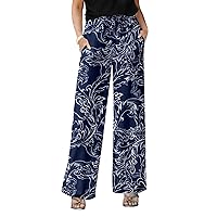 Women's Straight Leg Pocketed Pants Navy and White