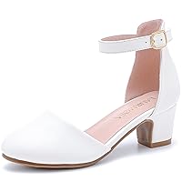 Girls Dress Shoes Closed Toe Chunky High Heels Ankle Strap Wedding Party Pump Shoes