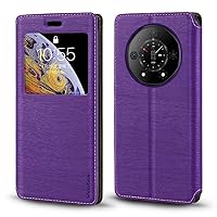 for Doogee S110 Case, Wood Grain Leather Case with Card Holder and Window, Magnetic Flip Cover for Doogee S110 (6.58”) Purple