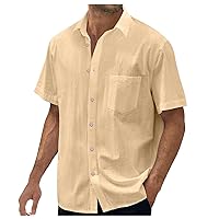 Mens Short Sleeve Shirts Button Down Cotton Linen Casual Dress Shirts Regular Fit Oxford Summer Beach Tops Pocket