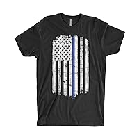 Threadrock Men's Blue Line Police American Flag T-Shirt