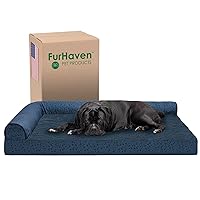 Furhaven Orthopedic Dog Bed for Large Dogs w/ Removable Bolsters & Washable Cover, For Dogs Up to 125 lbs - Plush & Almond Print L Shaped Chaise - Blue Almonds, Jumbo Plus/XXL