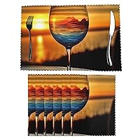 Placemats Set of 6 Sunset Wine Glass Woven Placemats for Dining Table Heat Resistant Place Mats Non-Slip Washable Table Mats for Home Kitchen Weddings Holiday Party Decor