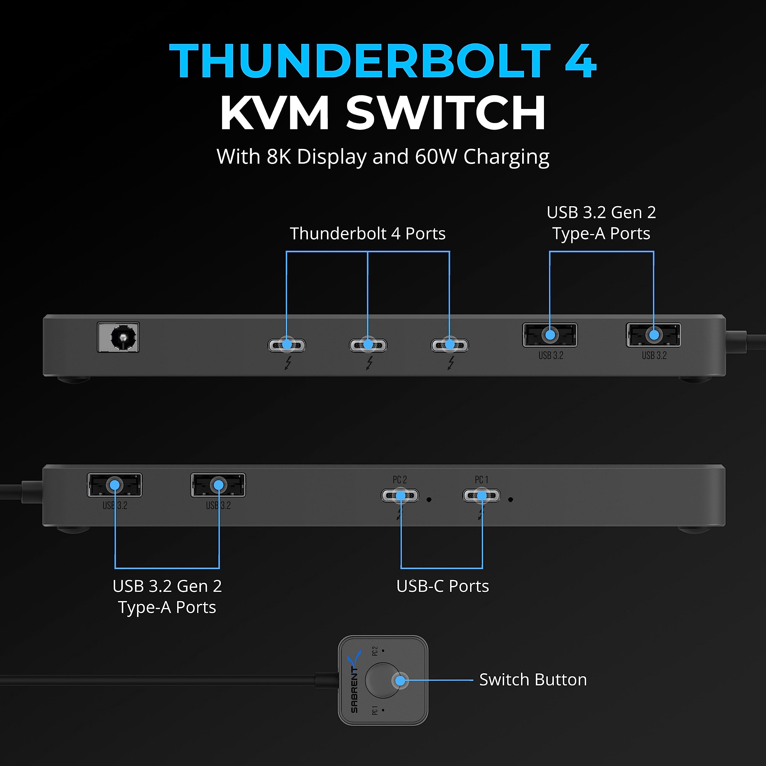 SABRENT Thunderbolt 4 KVM Switch with 8K Display and 60W Charging [SB-TB4K]