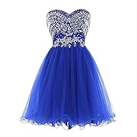 Women's Short Sweetheart Beaded Tulle Cocktail Party Homecoming Dress