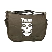 Olive Drab Cotton Canvas Military Messenger Bag 15in x 11in x 6in - Misfit Fiend Skull