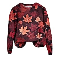 Women's Crew Neck Sweatshirts Casual Long-Sleeved Maple Leaf Autumn Print Round Velvet Sweatshirt Top, S-3XL