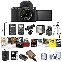 Sony ZV-E1 Full Frame Mirrorless Vlog Camera with FE 28-60mm Lens, Black - Bundle with Backpack, 128GB SD Card, Battery, Charger, Cleaning Kit, Editing Software, Screen Protector, and More (17 Items)