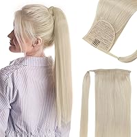 Ponytail Extensions Real Hair 16 Inch Wrap Around Ponytail 80g Platinum Blonde PonyTail Hair Extensions Human Hair Ponytail Extensions